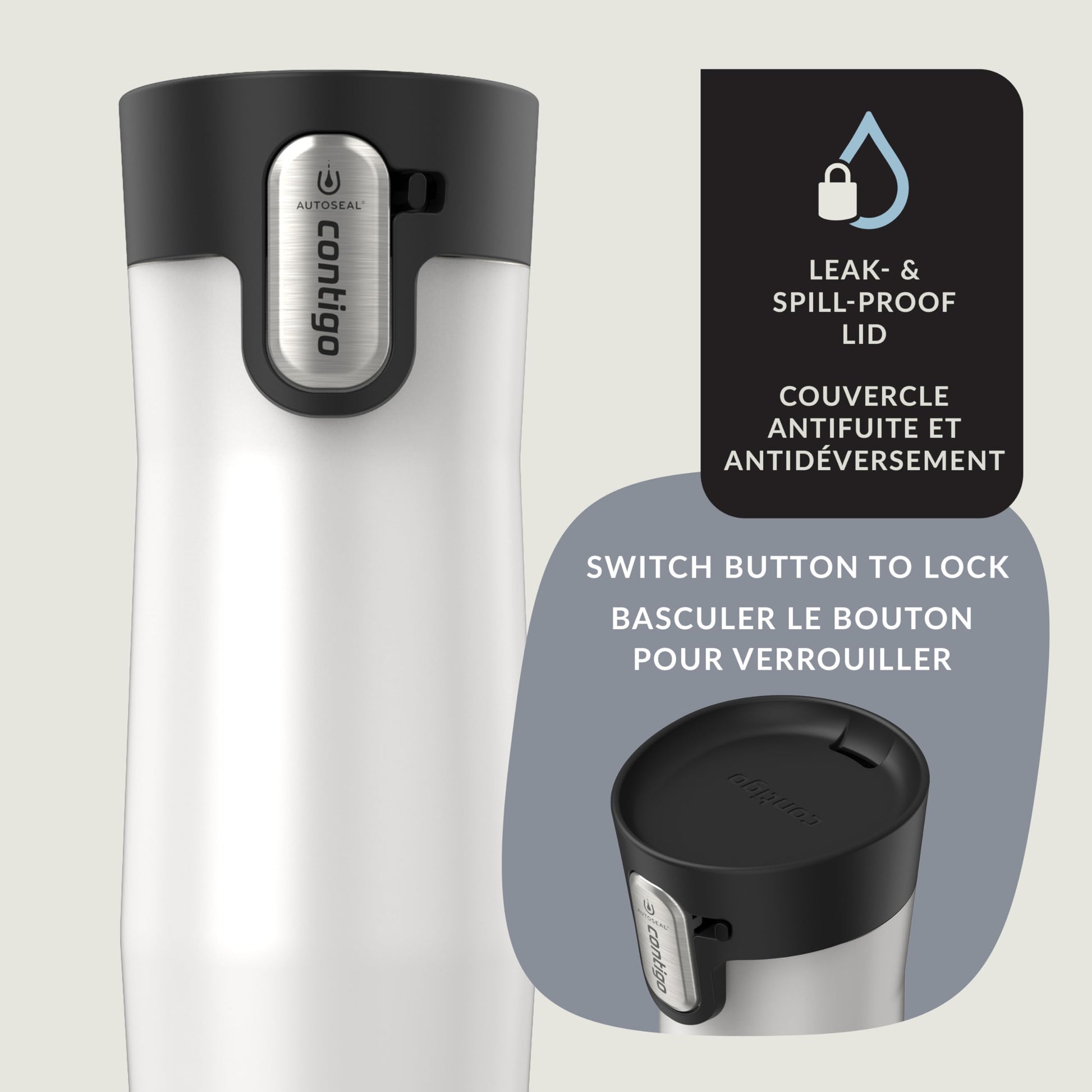 Contigo West Loop 3.0 Stainless Steel Travel Mug with Tea-Bag Hook & Spill-Proof Lid, Vacuum-Insulated Reusable Cup Coffee and Tea, 16 oz (473 mL), Salt - Keeps Drinks Hot up to 11 Hours