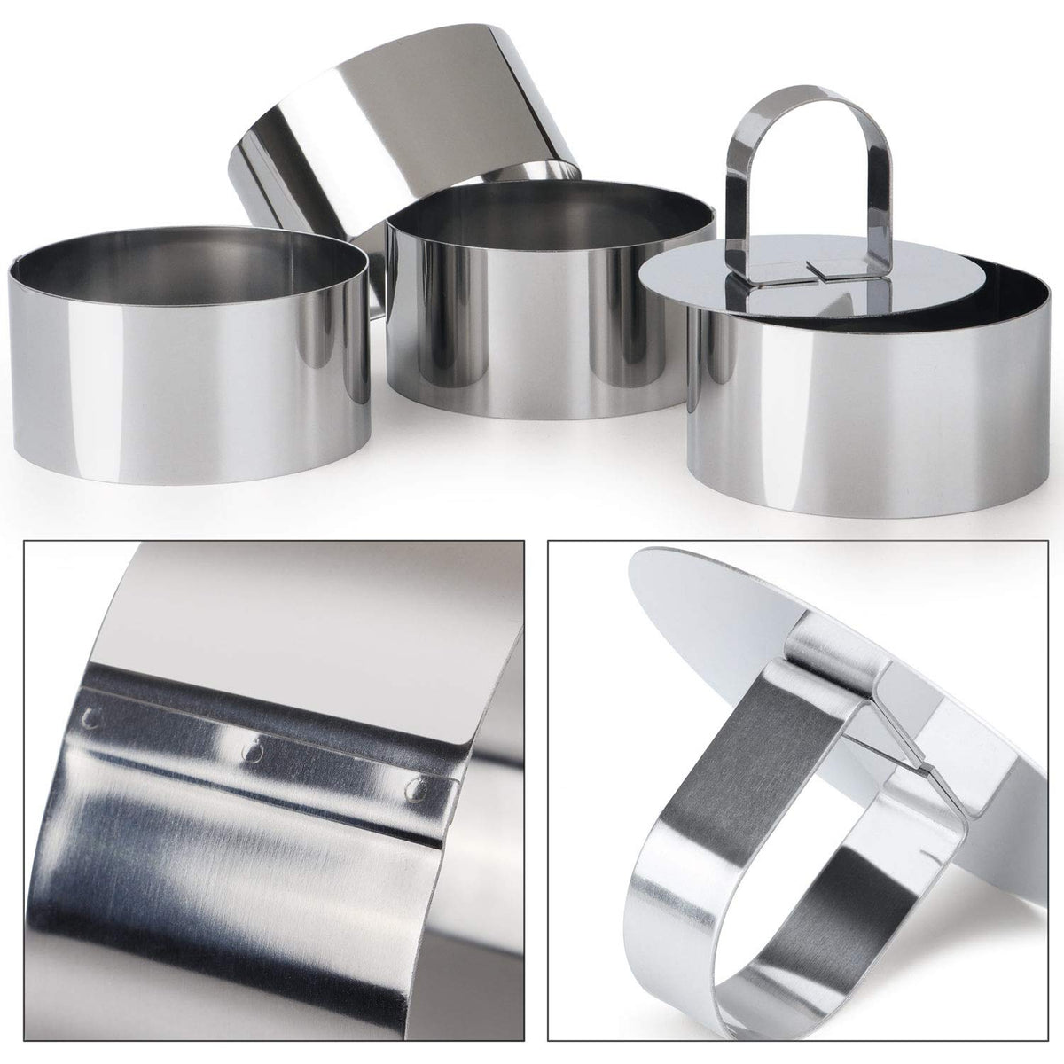 HULISEN Round Cake Ring Mold, Stainless Steel 3 inch Dessert Mousse Molds with Pusher & Lifter Cooking Rings, Tuna Tartare Mold (Include 4 Rings and 1 Pusher) 🍁 All In One Marketplace Canada