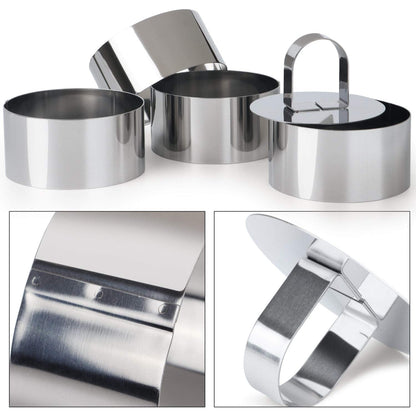 HULISEN Round Cake Ring Mold, Stainless Steel 3 inch Dessert Mousse Molds with Pusher & Lifter Cooking Rings, Tuna Tartare Mold (Include 4 Rings and 1 Pusher) 🍁 All In One Marketplace Canada