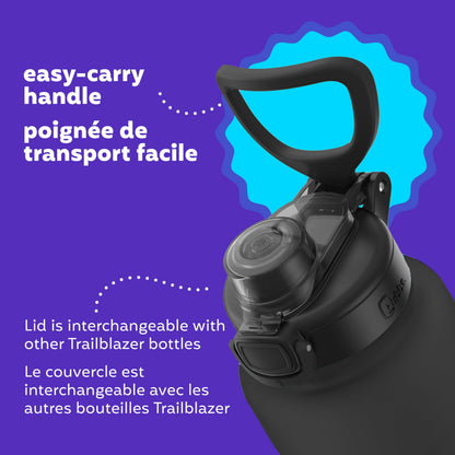 bubba Trailblazer Stainless Steel Water Bottle with Push Button Lid, 40 oz (1.18 L), Vacuum-Insulated, Rubberized Licorice - Available at All In One Marketplace Canada