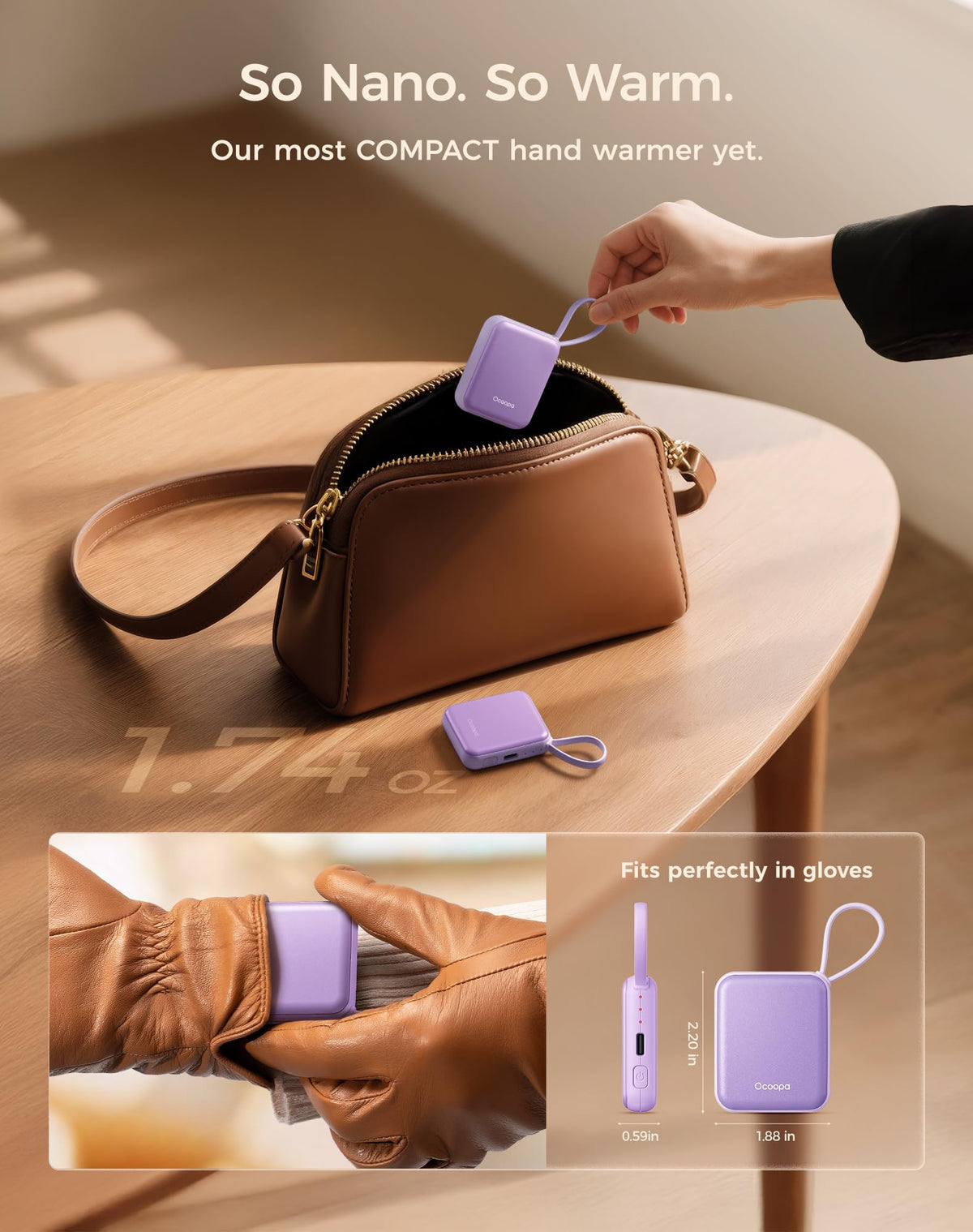 OCOOPA Hand Warmers Rechargeable, Smart Temp Control 7H*2 Long Safe Heat, Ultra Slim, Pocket-Size Design that Fits Gloves, Gifts for Women, Christmas, Outdoor, Office, Commute (UT5 Nano) 🍁 All In One Marketplace Canada
