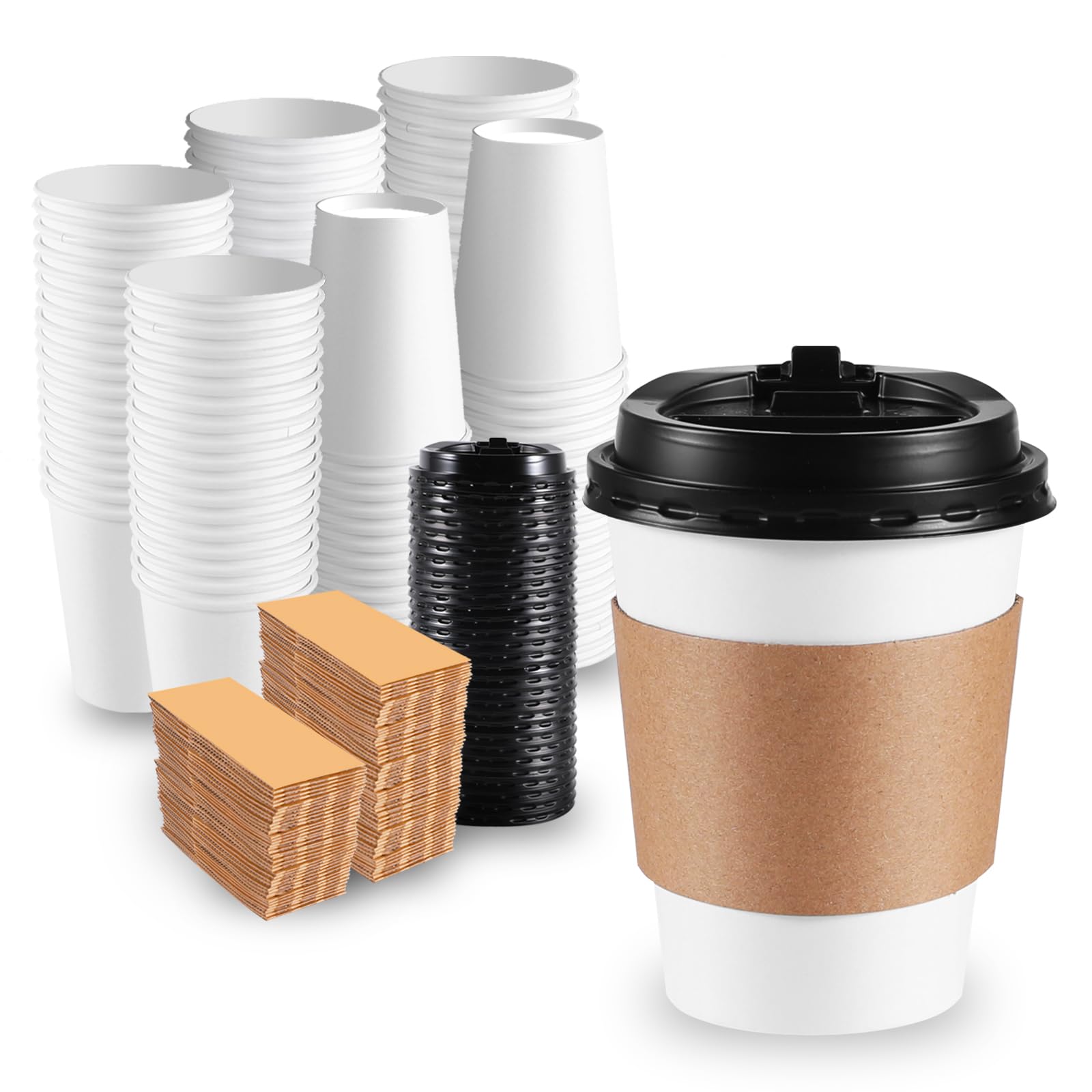 120 Pack Paper Coffee Cups Disposable Paper Party Cups Bulk to Go Hot/Cold Beverage Drinking Cups with Lids, Sleeves, Straws Paper Cups Bundle for Party Travel Home Restaurant Cafe (White, 12 oz) - Available at All In One Marketplace Canada