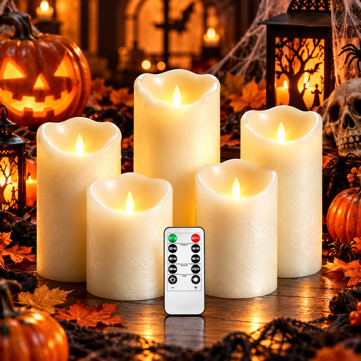 5 Pack Ivory Slant Top Flameless Candles, Real Moving Flame Wax LED Candles with 2 Remote Controls, Gradient Flickering Candle Lights for Home Wedding Holiday Decor 🍁 All In One Marketplace Canada