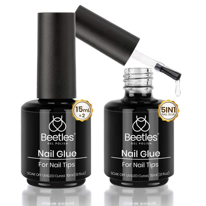 beetles Gel Polish 2Pcs 15ml Nail Glue Kit for Acrylic Nails, 5 in 1 Super Strong Brush in Nail Gel Glue for False Nails Tips and Gel Nail Polish Led Lamp Required - Available at All In One Marketplace Canada