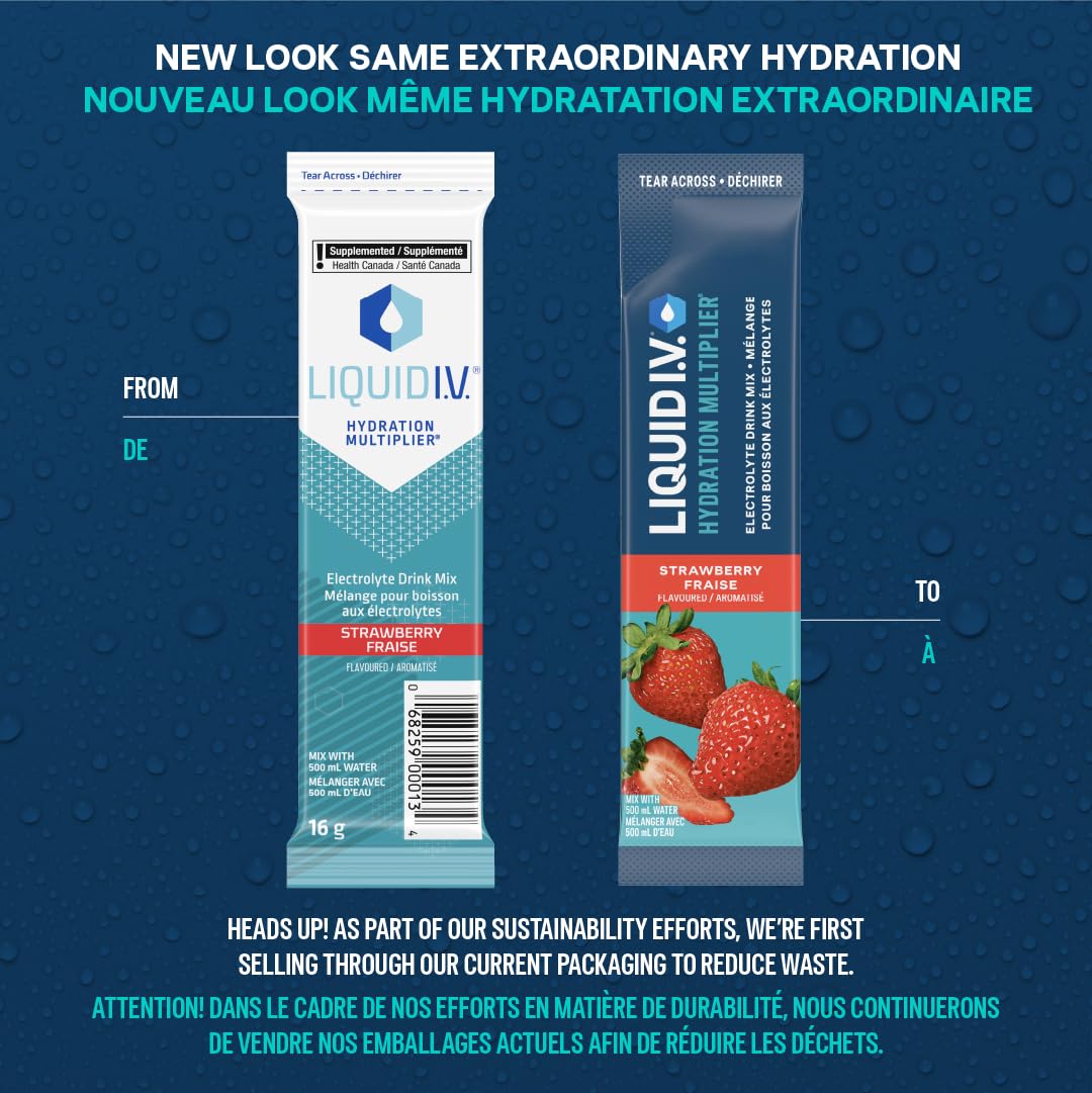 Liquid I.V. Hydration Multiplier Electrolyte Drink Mix - Enhanced Hydration Electrolyte Powder with Vitamins B3, B5, B6, B12 and C -18x On-the-go Sticks for Workout and Travel - Strawberry
