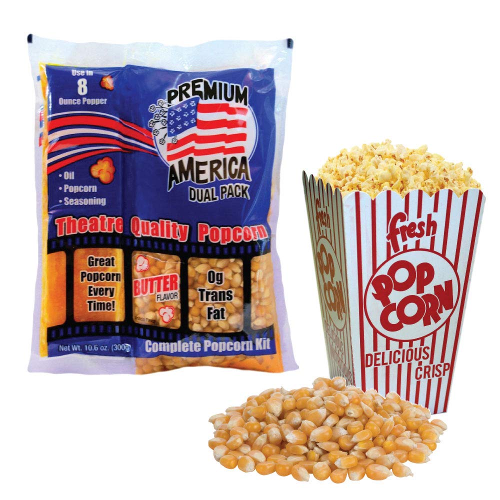 Premium America 8oz Theatre-Style Popcorn Kit - 24 Pre-Measured Butter Flavored Bags