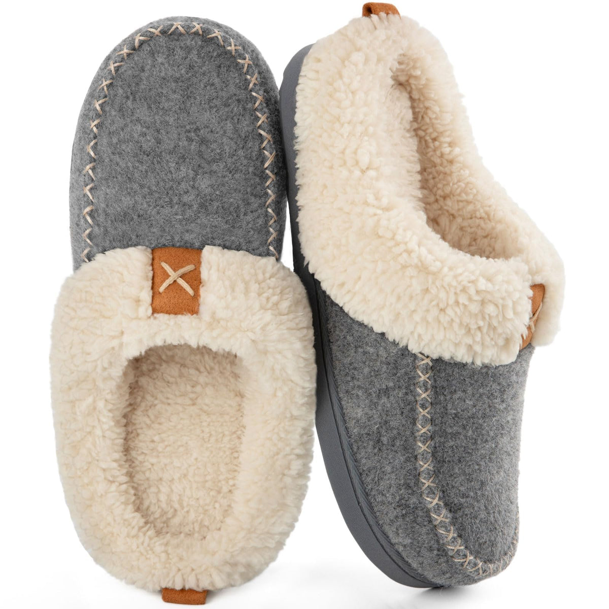 LongBay Women's Felt Sherpa Bedroom Moccasin Slippers (7-8, Gray) 🍁 All In One Marketplace Canada