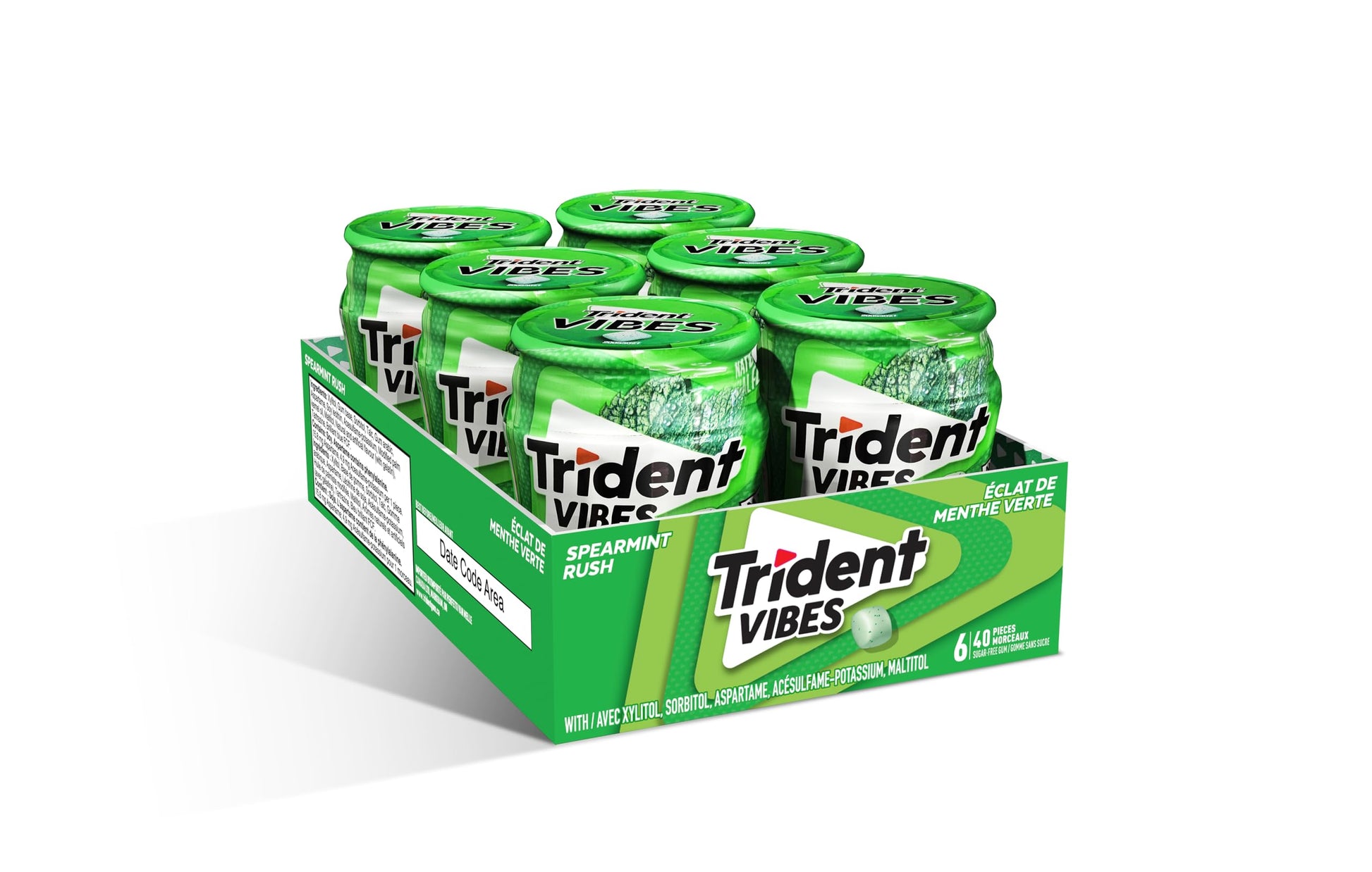 Trident Vibes Spearmint Rush Sugar-Free Gum - 6 Bottle Pack (240 Pieces)