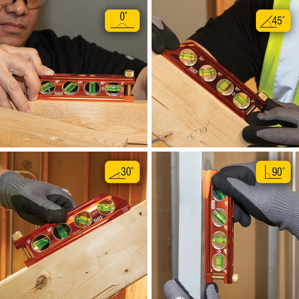 Klein Tools 935AB4V Level, 6-Inch Magnetic Torpedo and Conduit Level with 0/30/45/90 Degree Vials, V-Groove and Magnet Track, High Visibility Orange KLEIN TOOLS