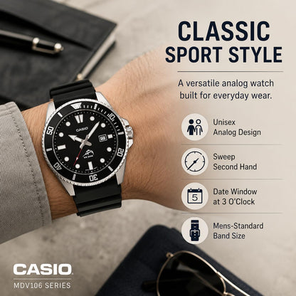 Casio Men’s MDV106-1AV 200M Duro Analog Watch, Black Casio