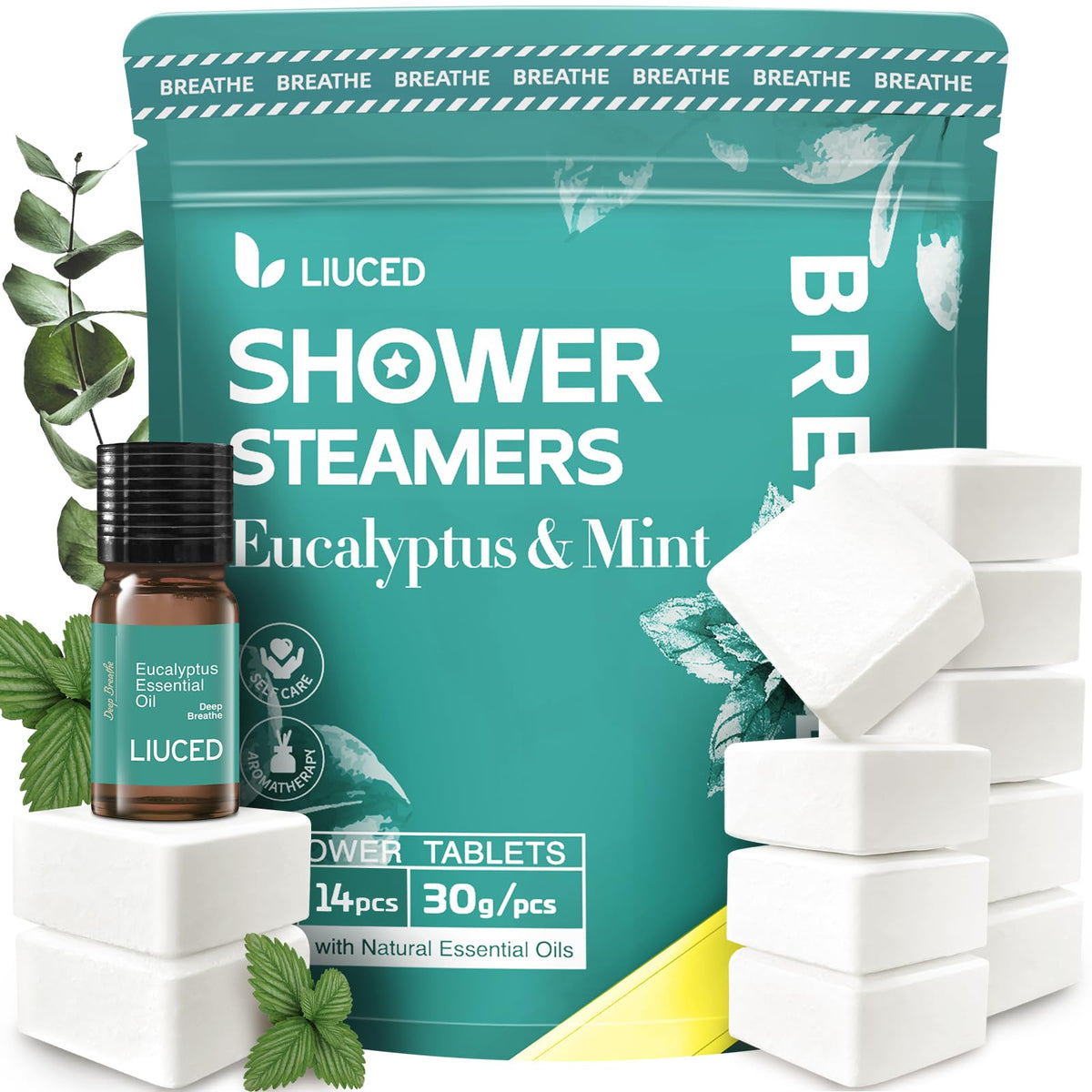 Shower Steamers Aromatherapy 14 Pack- Eucalyptus & Mint Shower Bombs and 5ml Natural Eucalyptus Essential Oils, Christmas Stocking Stuffers for Women & Men, Self Care Gifts for Mom Dad 🍁 All In One Marketplace Canada