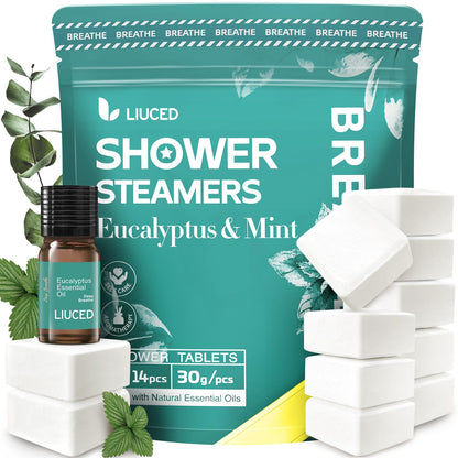 Shower Steamers Aromatherapy 14 Pack- Eucalyptus & Mint Shower Bombs and 5ml Natural Eucalyptus Essential Oils, Christmas Stocking Stuffers for Women & Men, Self Care Gifts for Mom Dad 🍁 All In One Marketplace Canada
