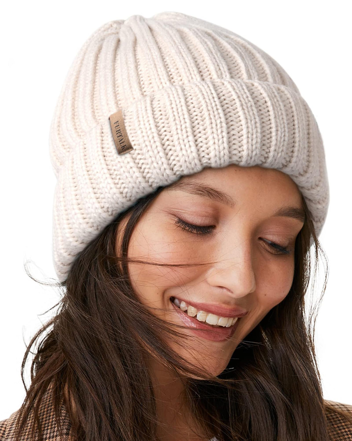 FURTALK Knit Beanie Hats for Women Men Double Layer Fleece Lined Chunky Winter Hat Beige 🍁 All In One Marketplace Canada