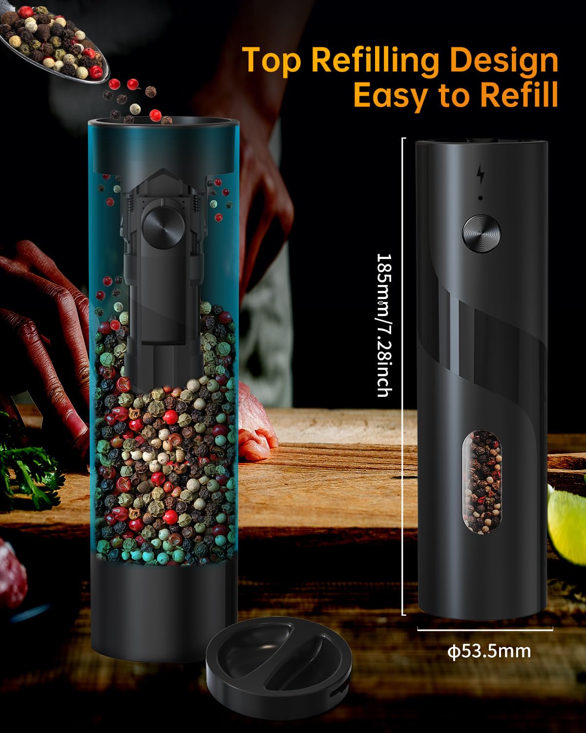CIRCLE JOY Electric Salt and Pepper Grinder Set with Charging Base, Rechargeable Automatic Pepper Mill Grinder with Adjustable Coarseness, Easy Filling 110ml Large Capacity with Led for Home Kitchen - Available at All In One Marketplace Canada