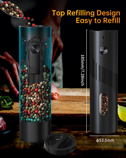 CIRCLE JOY Electric Salt and Pepper Grinder Set with Charging Base, Rechargeable Automatic Pepper Mill Grinder with Adjustable Coarseness, Easy Filling 110ml Large Capacity with Led for Home Kitchen - Available at All In One Marketplace Canada