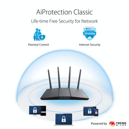 ASUS RT-AX1800S Dual Band WiFi 6 Extendable Router, Subscription-Free Network Security, Parental Control, Built-in VPN, AiMesh Compatible, Gaming & Streaming, Smart Home Asus