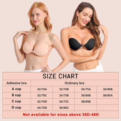 GKHWON Adhesive Bra Strapless Backless Invisible Push Up Sticky Bra with Silicone Nipple Covers Reusable Beige A