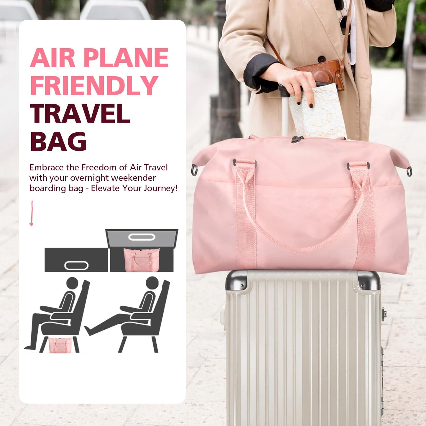EASYFUN Travel Duffle Bag, Waterproof Weekender Carry On Tote Bags for Women, Men, Hospital Bag, Overnight Bag Luggage with Trolley Sleeve