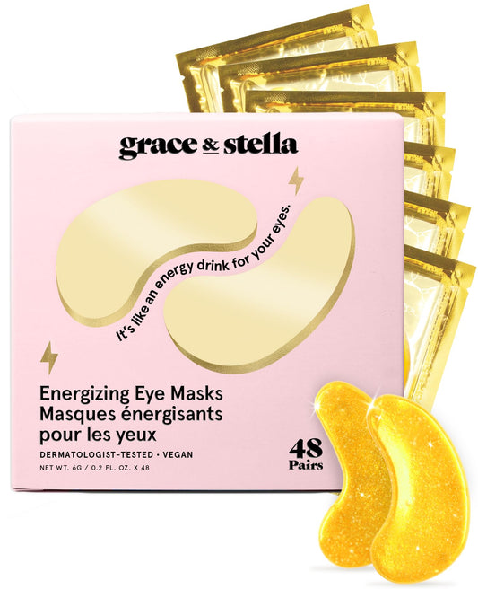 grace & stella Award Winning Under Eye Mask - Travel Essentials - Birthday Gifts for Women - Gel Eye Patches for Dark Circles, Puffy Eyes, Wrinkles, Undereye Bags - Vegan - Self Care (48 Pairs, Gold)