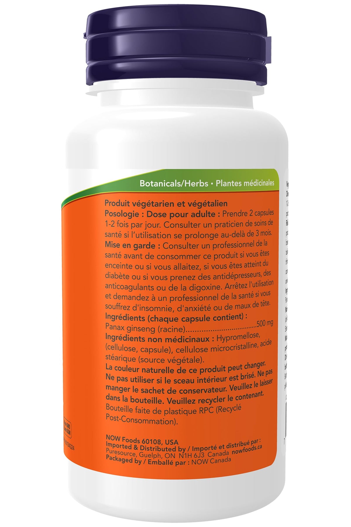 NOW Supplements, Panax Ginseng (Root) 500 mg, Adaptogenic Herb, 100 Veg Capsules