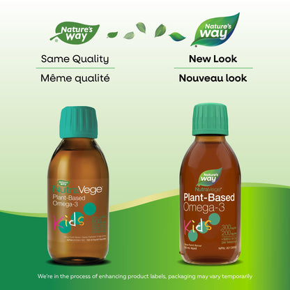 Nature's Way NutraVege Kids Omega-3 Supplement, Plant-Based, Vegetarian, Vegan-friendly, 500 mg of EPA + DHA, 500 IU Vegan Vitamin D3, Citrus Punch, 150 ml Liquid