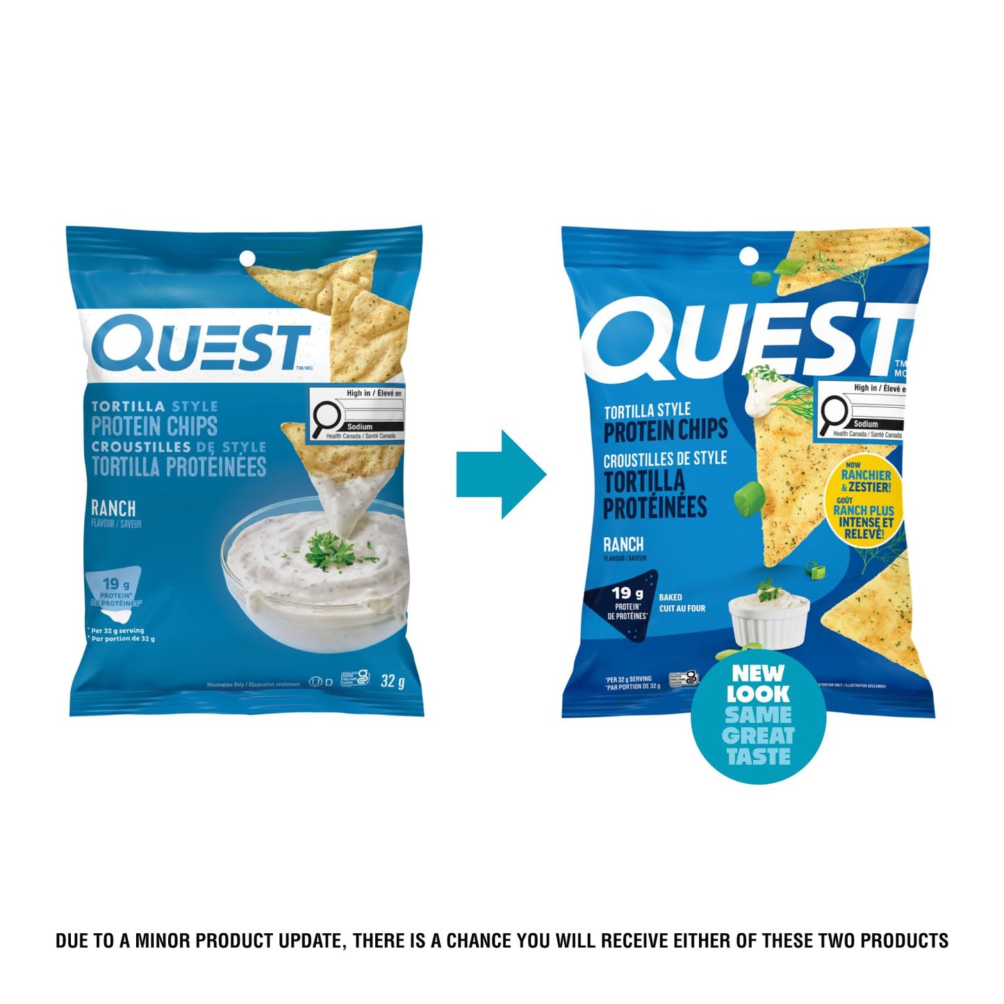 Quest Nutrition Tortilla Style Protein Chips, Ranch, High Protein, Baked, Not Fried, Gluten Free, 1g Sugar, 5g Carbs, 8ct