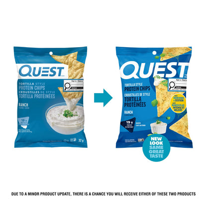 Quest Nutrition Tortilla Style Protein Chips, Ranch, High Protein, Baked, Not Fried, Gluten Free, 1g Sugar, 5g Carbs, 8ct
