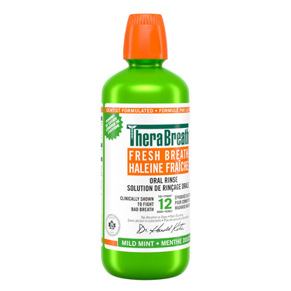 TheraBreath Fresh Breath Oral Rinse, Value Size, Clinically Shown to Fight Bad Breath for 12 Hours, Alcohol & Dye Free Mouthwash, Certified Vegan, Halal, Kosher, Gluten-Free - Mild Mint, 1L