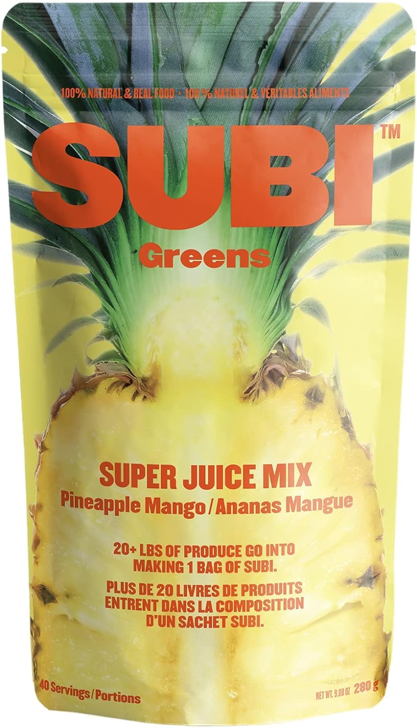 SUBI Greens Superfood Pineapple Mango Blend - Nutrient-Dense Vegetable & Fruit Powder, 40-Day Supply, Made in Canada