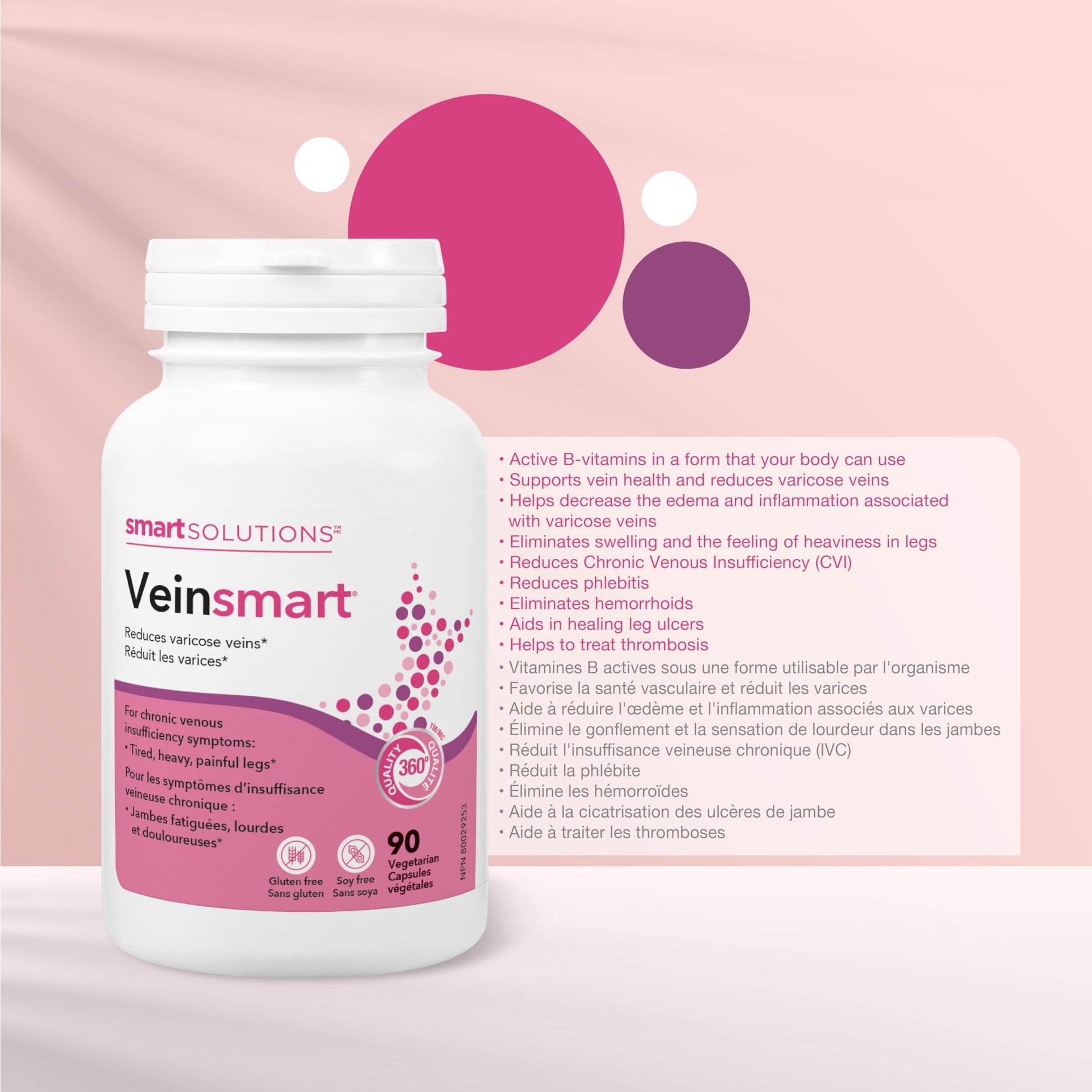 Smart Solutions Veinsmart Vegetarian Capsules, Supports Vein Health and Reduces Varicose Veins, Helps with Swelling and the Feeling Heaviness in the Legs. With 300 mg Diosmin, Gluten-Free, Soy-Free, 90 Count Lorna Vanderhaeghe