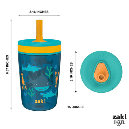 Zak Designs Underwater Kelso 15oz Leak-Proof Toddler Straw Cups, 2-Pack