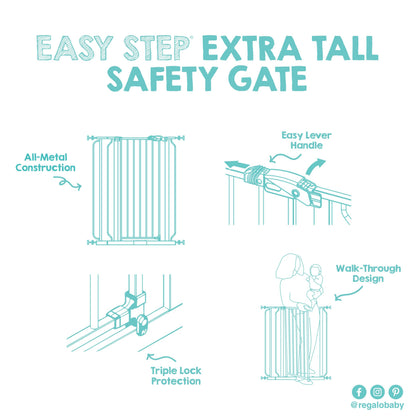 Regalo Easy Step Extra Tall Walk Thru Baby Gate, Bonus Kit, Includes 4-Inch Extension Kit, 4 Pack of Pressure Mount Kit and 4 Pack of Wall Mount Kit, Platinum