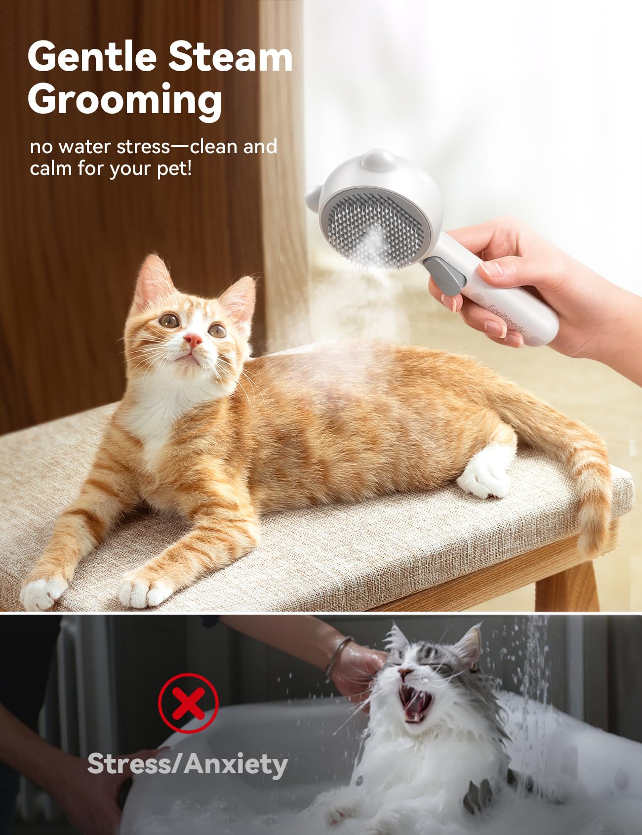 Cat Steam Brush, Cat Brushes for Indoor Cats with Release Button, Dual Speed Spray USB Rechargeable Cat Grooming Supplies, Cat Brush Shedding Suitable for All Long-haired and Short-haired Pets - Available at All In One Marketplace Canada