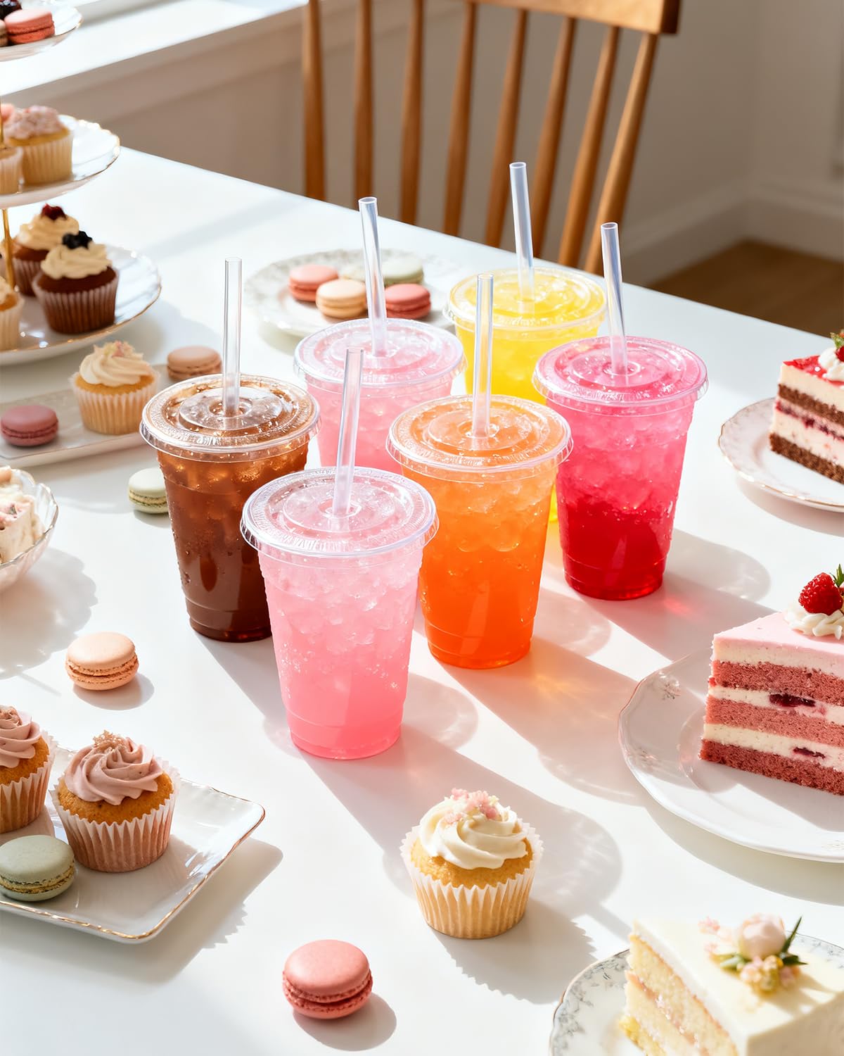 Goodluck 100 Pack 16oz Plastic Cups with Lids and Straws, Clear Disposable Iced Coffee Cups, Food Safe Cold Drink Cups for Bubble Tea, Smoothies & Shakes, BPA Free - Available at All In One Marketplace Canada