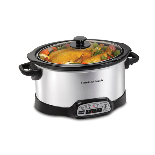 Hamilton Beach Programmable Slow Cooker, 6 Quart Capacity, Silver, 33463 - Available at All In One Marketplace Canada