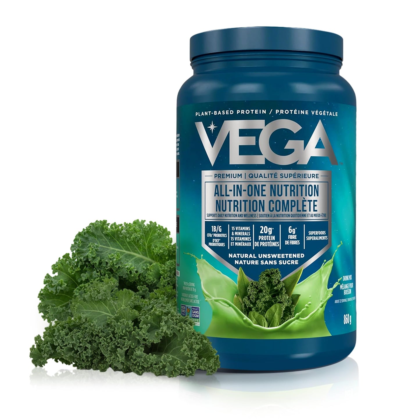 Vega Premium All-in-One Nutrition Protein Powder – 20g Plant-Based Vegan Protein, Vitamins & Probiotics, Natural Unsweetened, 860g (22 Servings) 🍁 All In One Marketplace Canada