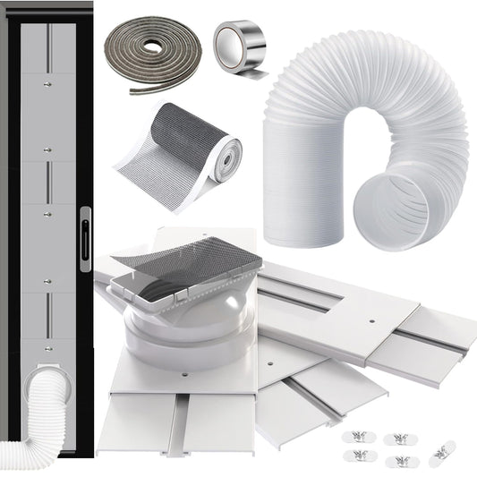 Gulrear95" Sliding Door AC Vent Kit with Φ 5.9"AC Hose+Filter Screen & Weather Stripping Universal 5.0/5.9 Inch Coupler for Window/Sliding Glass Door Portable AC Energy Saving Airtight Seal Pancel