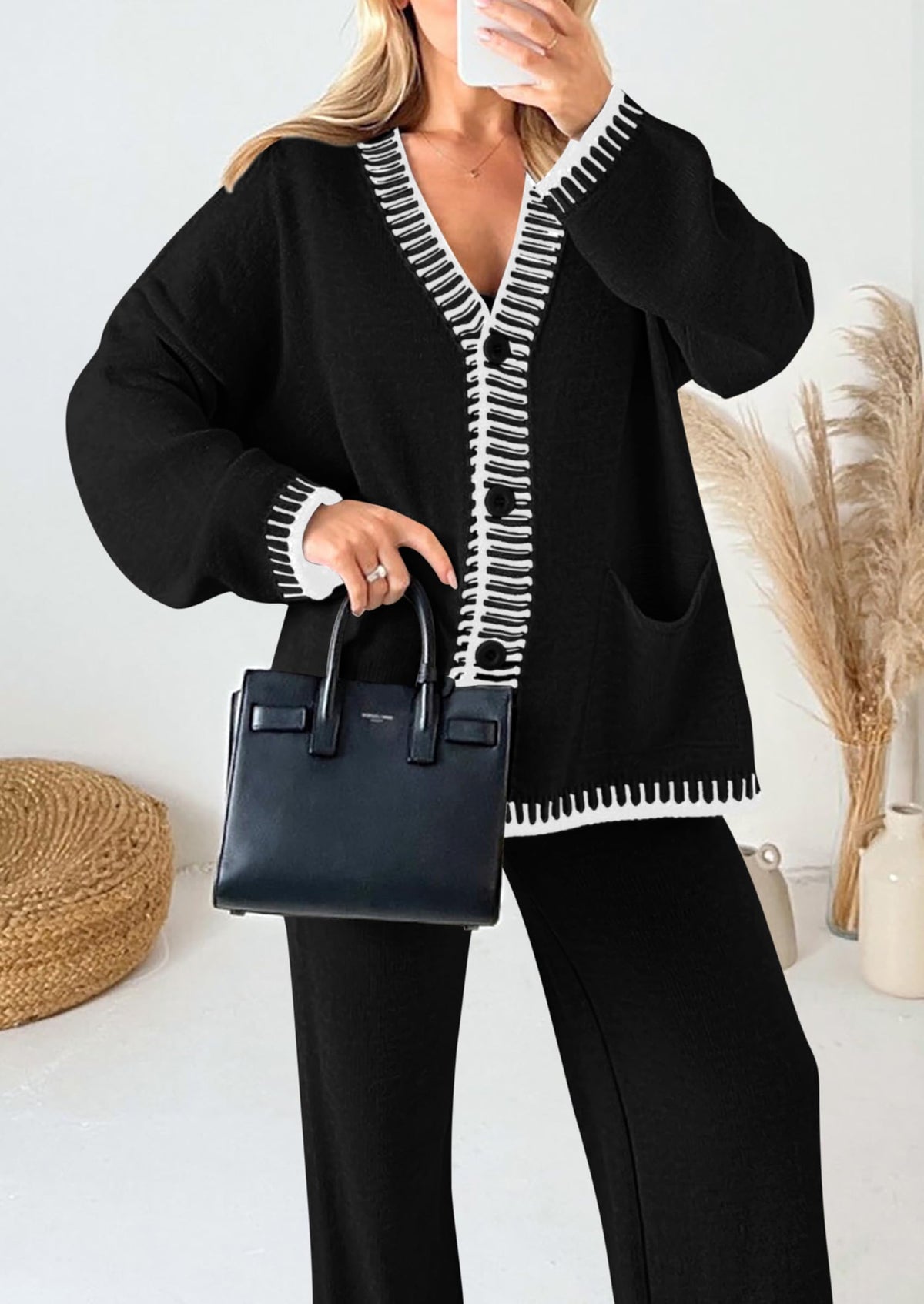 PRETTYGARDEN Women's Fall 2 Piece Knit Sweater Lounge Set(Black,XL) 🍁 All In One Marketplace Canada