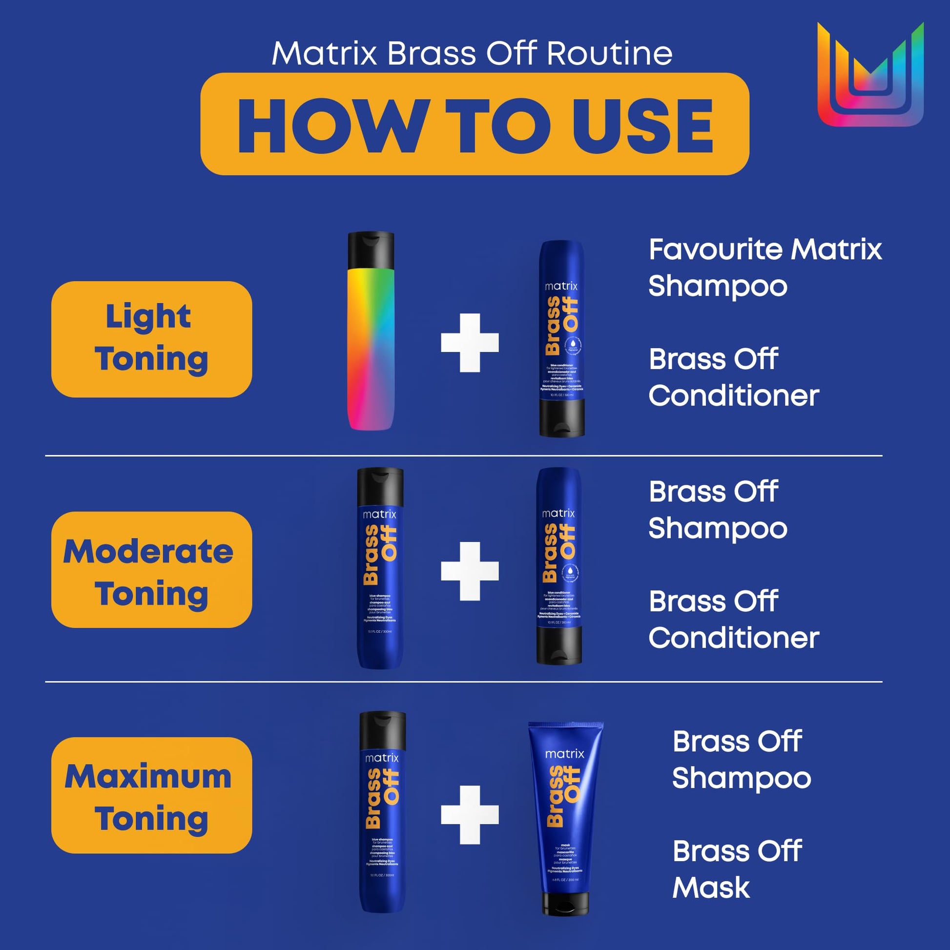 Matrix Brass Off Blue Shampoo, Refreshes & Neutralizes Brassy Tones, Color Depositing Shampoo, For Brassy Hair, For Color Treated Hair, Salon Shampoo, Packaging May Vary Matrix