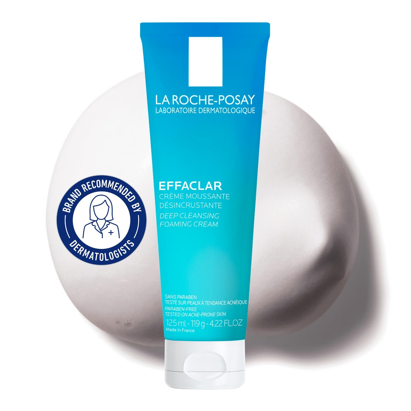 La Roche-Posay Effaclar Daily FOAMING CREAM CLEANSER for Face For Oily to Combination Skin with SALICYLIC ACID and GLYCERIN Sebum and pore minimizer. Paraben-Free, Oil-Free, Alcohol-Free, Non Comedogenic, 125ML La Roche-Posay