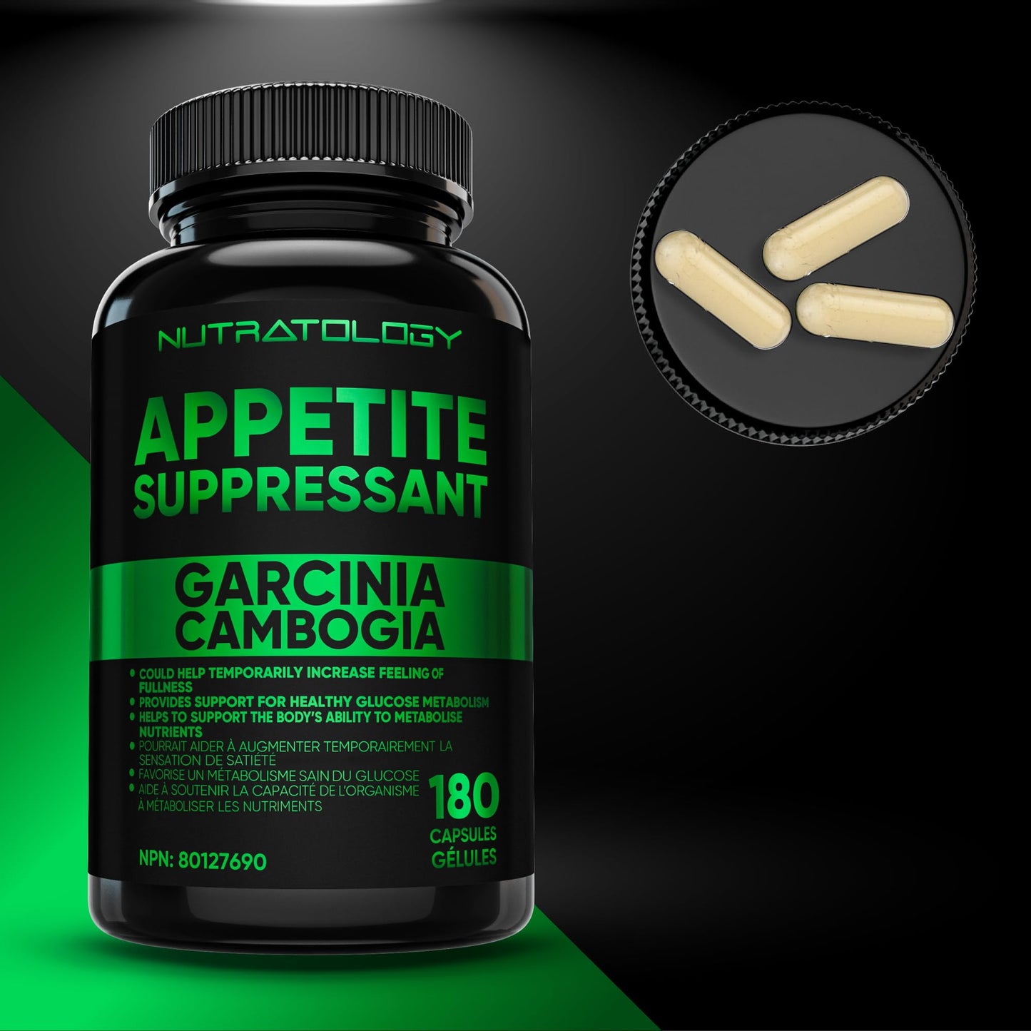 Nutratology® Garcinia Cambogia Appetite Suppressant Weight Loss For Women & Men | Canadian-Made | 500 MG Per Capsule | 60% HCA - Increase Feelings of Fullness & Maintain Blood Sugar Levels - 180 Count - Available at All In One Marketplace Canada