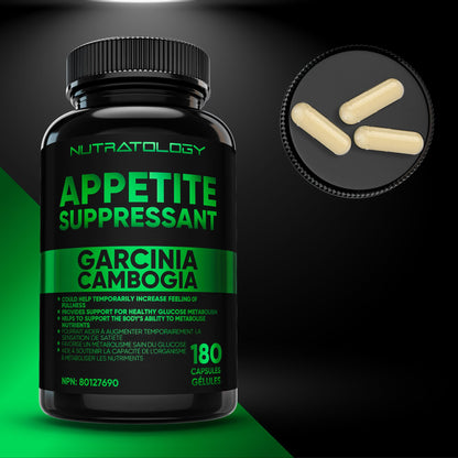 Nutratology® Garcinia Cambogia Appetite Suppressant Weight Loss For Women & Men | Canadian-Made | 500 MG Per Capsule | 60% HCA - Increase Feelings of Fullness & Maintain Blood Sugar Levels - 180 Count - Available at All In One Marketplace Canada