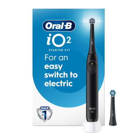 Oral-B iO2 Electric Toothbrush, for an Easy Switch to Electric, Night Black, Rechargeable Electric Toothbrushes, iO Series 2 Starter Kit with 1 Power Toothbrush and 2 Brush Heads - Available at All In One Marketplace Canada