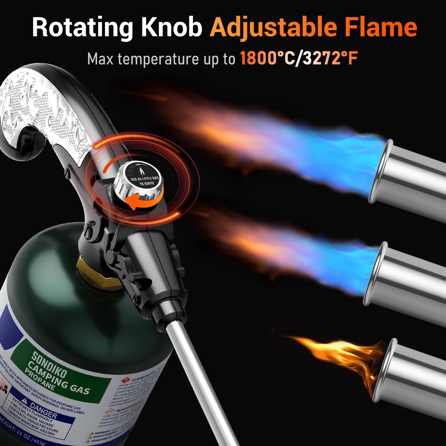 Sondiko Propane Torch Weed Burner, Ideal Weed Torch, Gas Welding Equipment, Heavy Duty Blow Torch with Turbo Trigger for Garden Stumps Wood Snow and Roofing