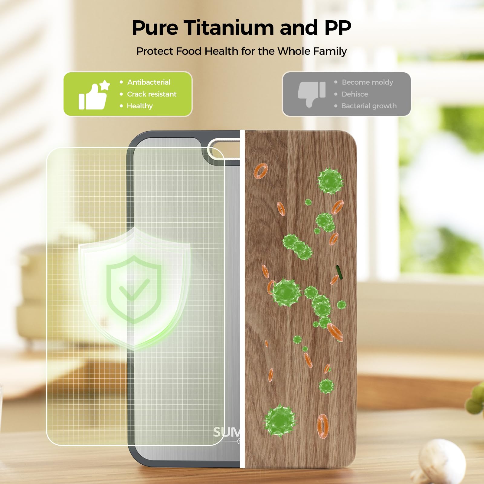 Titanium Cutting Board for Kitchen, Cutting Board Double Sided Food Grade, Pure Titanium/PP, Easy to Clean Large Size 16”×10” - Available at All In One Marketplace Canada