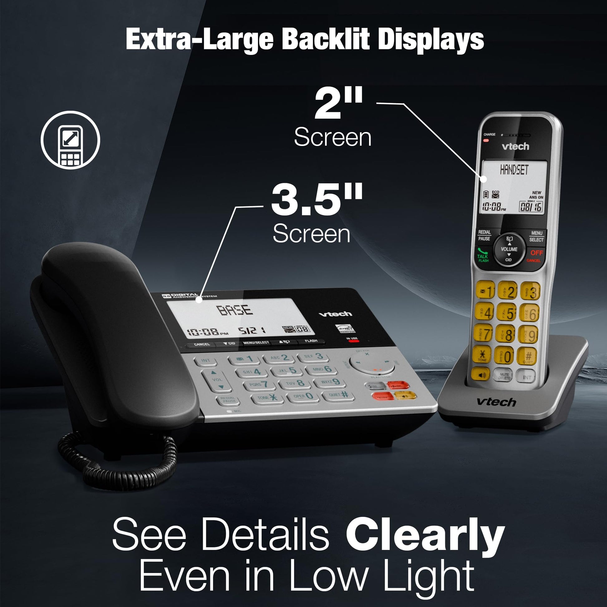 VTech DECT 6.0 1-Handset Corded/Cordless Phone for Home with Answering Machine, Call Blocking, Caller ID, Large Backlit Display, Duplex Speakerphone, Intercom, Landline Line-Power: VG208 VTech