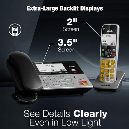 VTech DECT 6.0 1-Handset Corded/Cordless Phone for Home with Answering Machine, Call Blocking, Caller ID, Large Backlit Display, Duplex Speakerphone, Intercom, Landline Line-Power: VG208 VTech