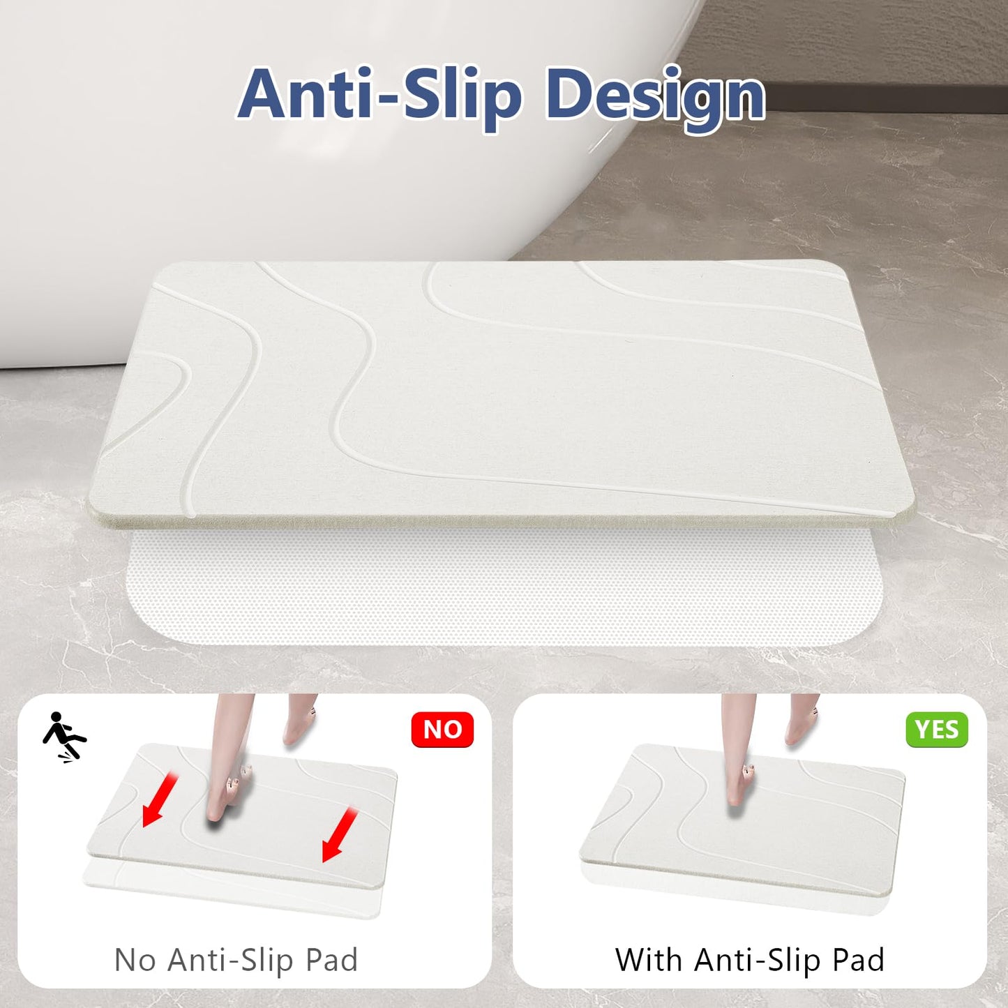 Ceecysaa 60 x 39cm Stone Bath Mat, Diatomaceous Earth Quick Dry Non Slip, White Ceecysaa