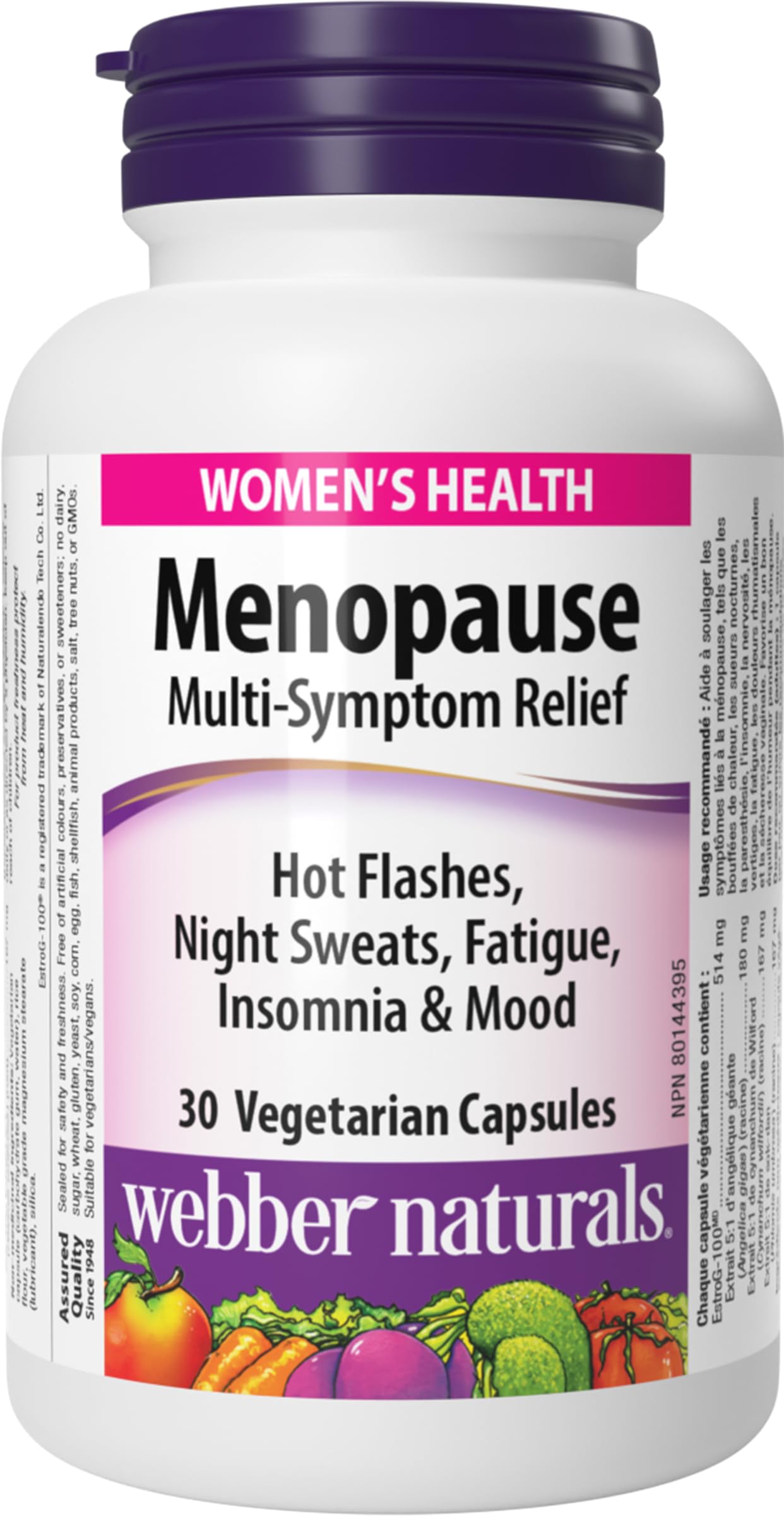 Webber Naturals Menopause Relief with EstroG-100, Multi-Symptom Support for Hot Flashes, Night Sweats, Mood & Sleep, Hormone-Free, Vegan Webber Naturals