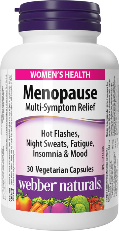 Webber Naturals Menopause Relief with EstroG-100, Multi-Symptom Support for Hot Flashes, Night Sweats, Mood & Sleep, Hormone-Free, Vegan Webber Naturals